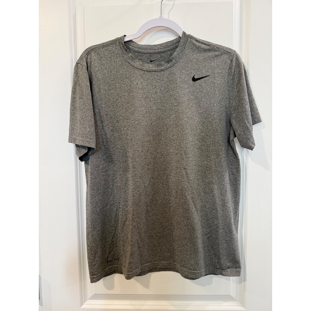 Nike Dri-FIT Short Sleeve Training Shirt Mens Large Heather Grey Swoosh Logo Tee